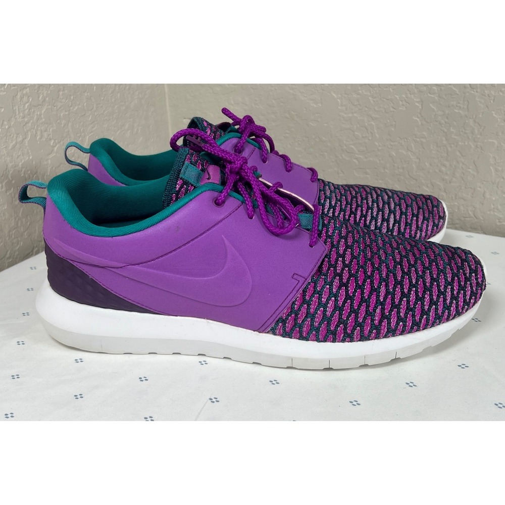 Nike Roshe Run NM Flyknit Mens 12 Fuchsia Flash Anthracite Purple 746825-500